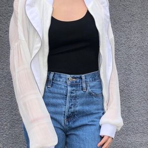 🤍 SUPERFINE Sheer White Ruffled Bomber Jacket